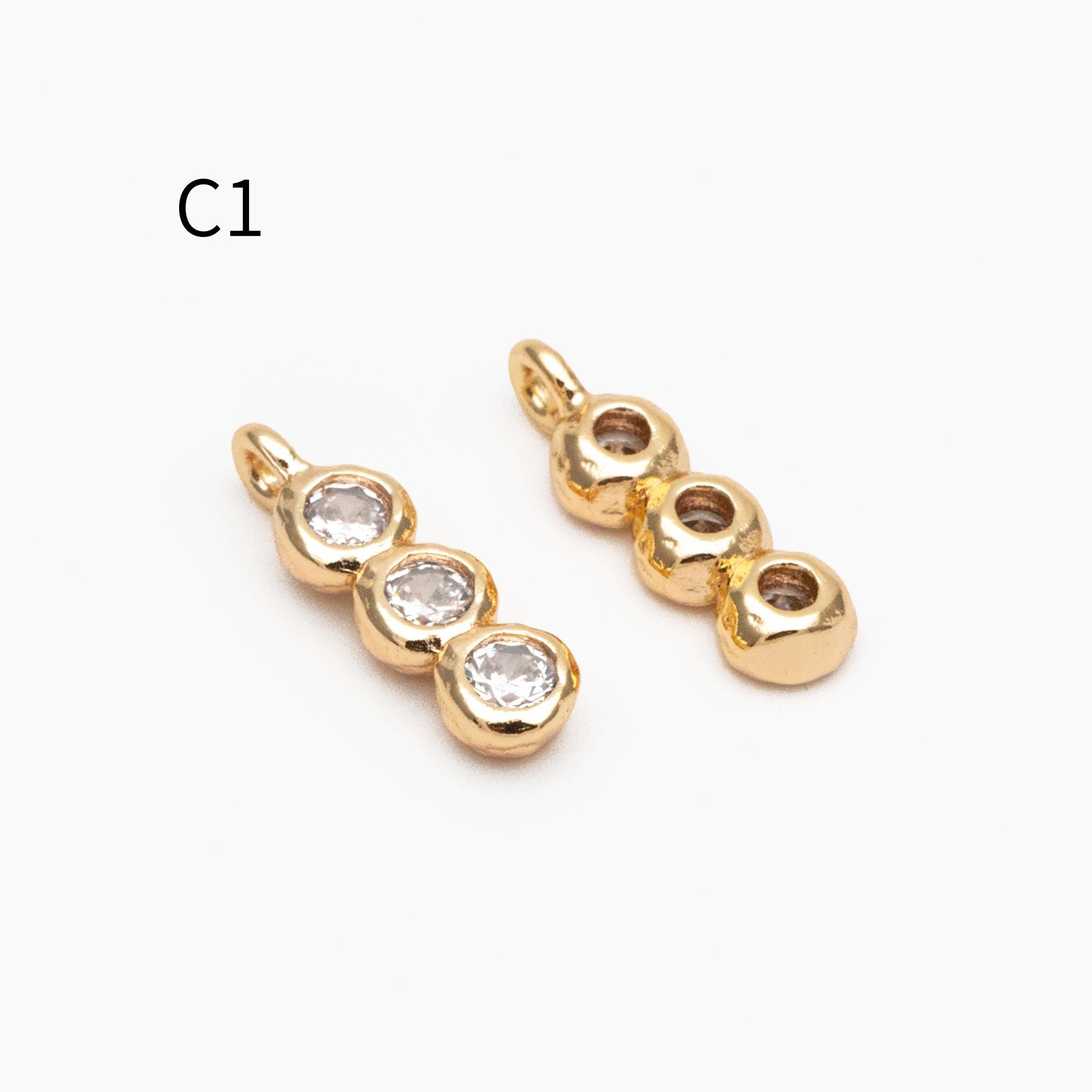10pcs Gold/ Silver Tone Zircon Charms, Gold/ Rhodium plated Brass, White Stone Charm Connectors (GB-3897)